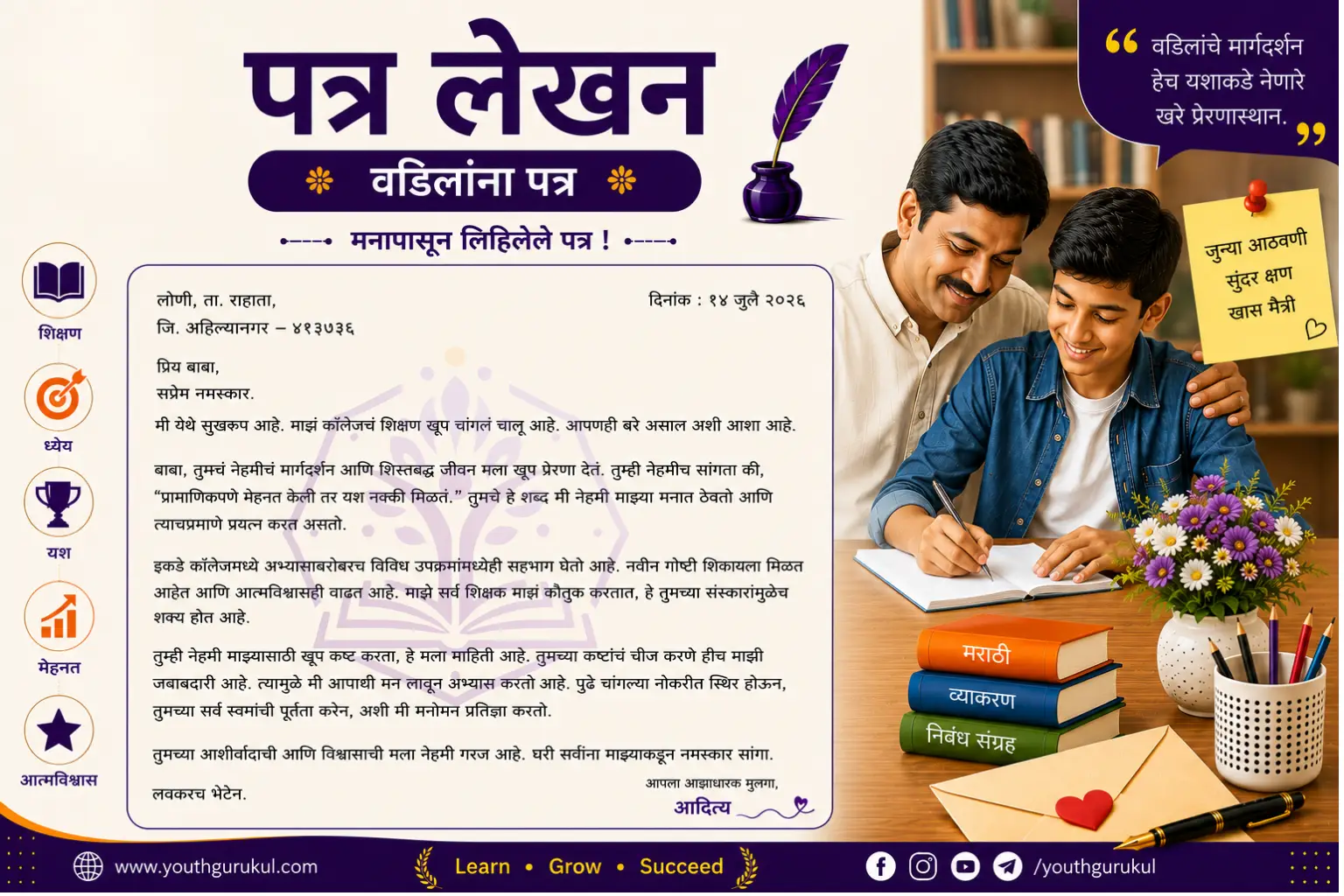 वडिलांना पत्र | Vadilanna Patra Marathi | मराठी पत्र लेखन | अनौपचारिक पत्र