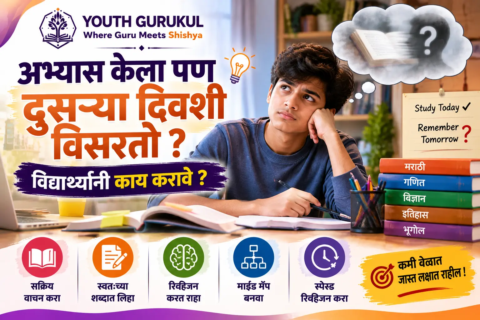 अभ्यास केला पण दुसऱ्या दिवशी विसरतो – विद्यार्थ्यांनी काय करावे?